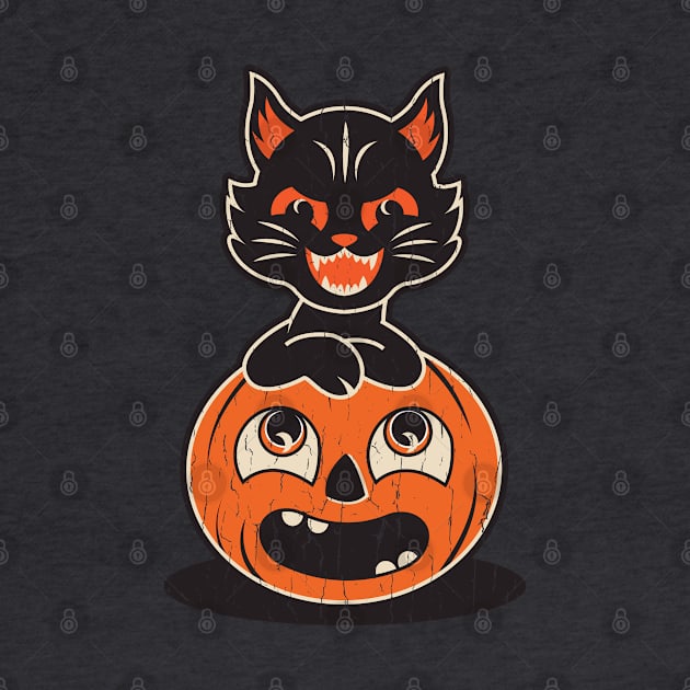 Vintage Halloween Cat and Pumpkin (for Light Shirts) by Kappacino Creations